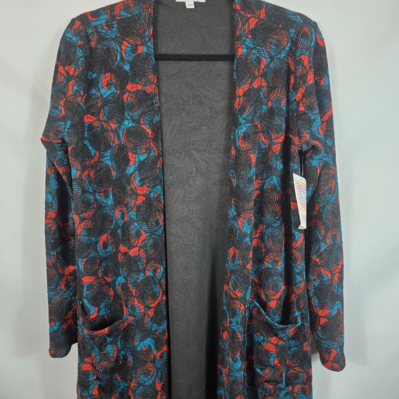 Lularoe Sarah Cardigan Women's Size Small Black, Turquoise Orange Geo Print NEW - Picture 3 of 14
